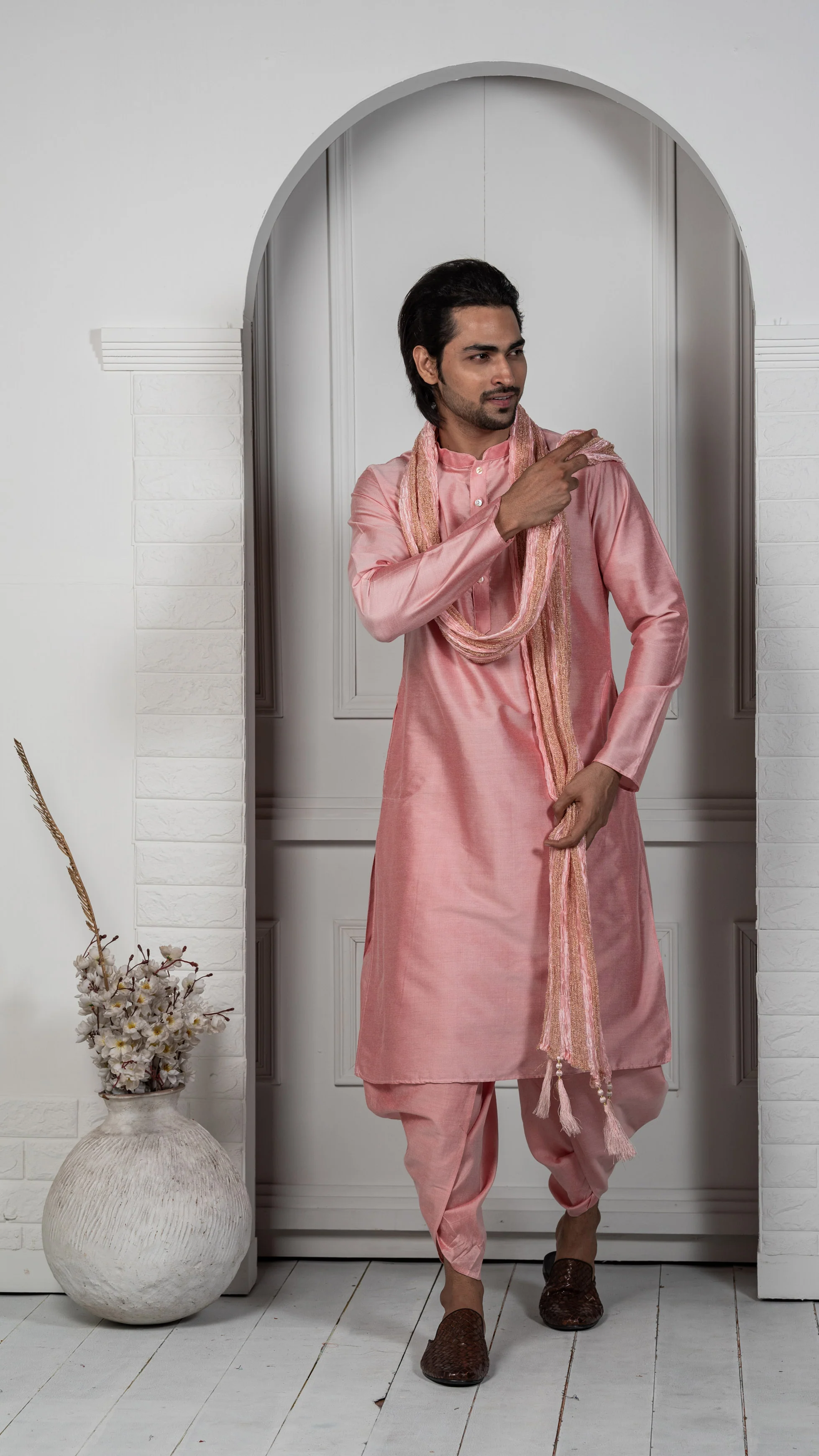 Pink Kurta Dhoti Dupatta Set - Image 4