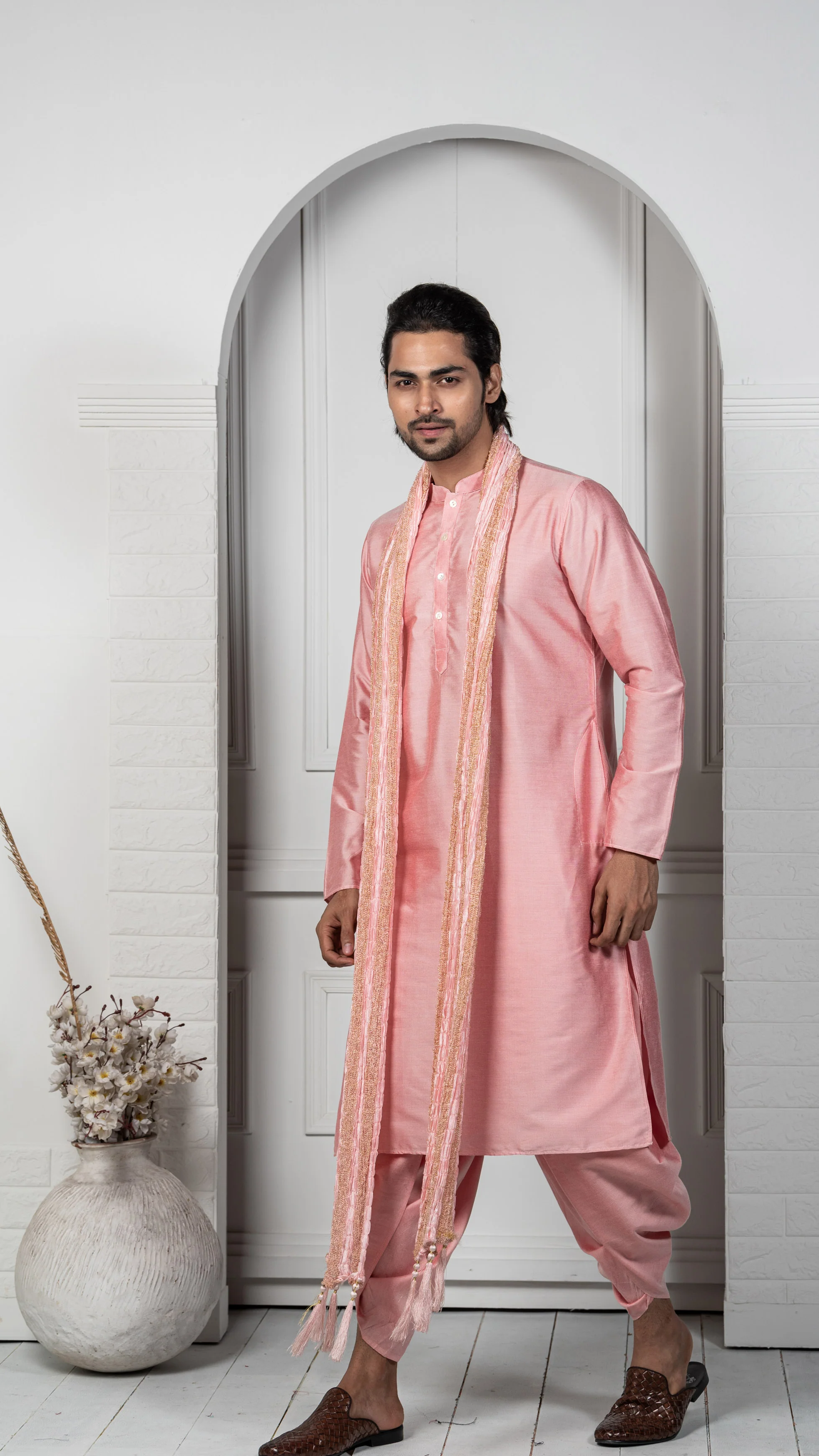 Pink Kurta Dhoti Dupatta Set - Image 5