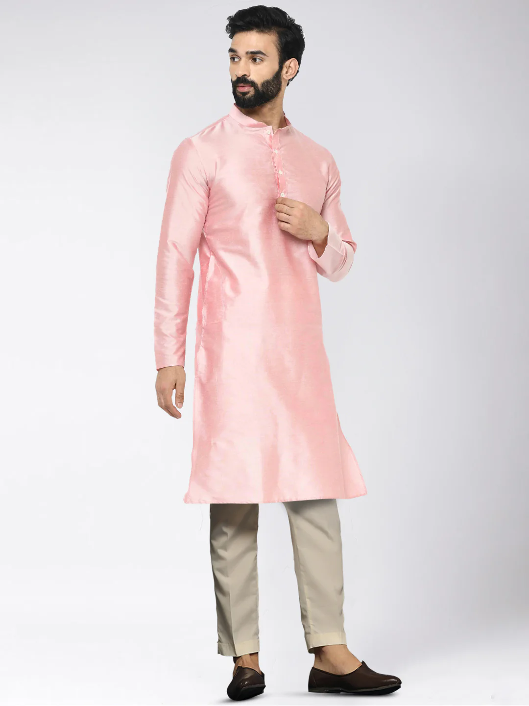 Men's Pink Kurta Trousers Set - Image 2
