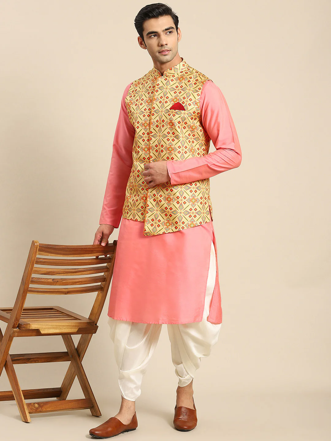 Kisah Men Yellow Kurta Jacket Set - Image 2