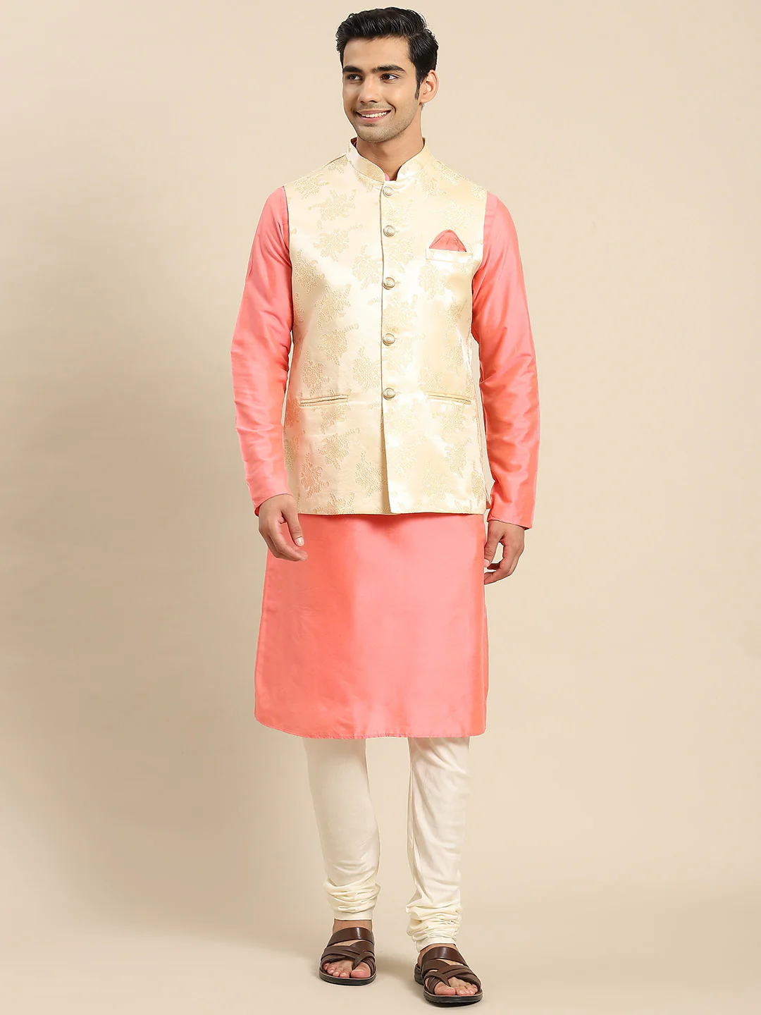 Kisah Men Gold Kurta Jacket Set - Image 7
