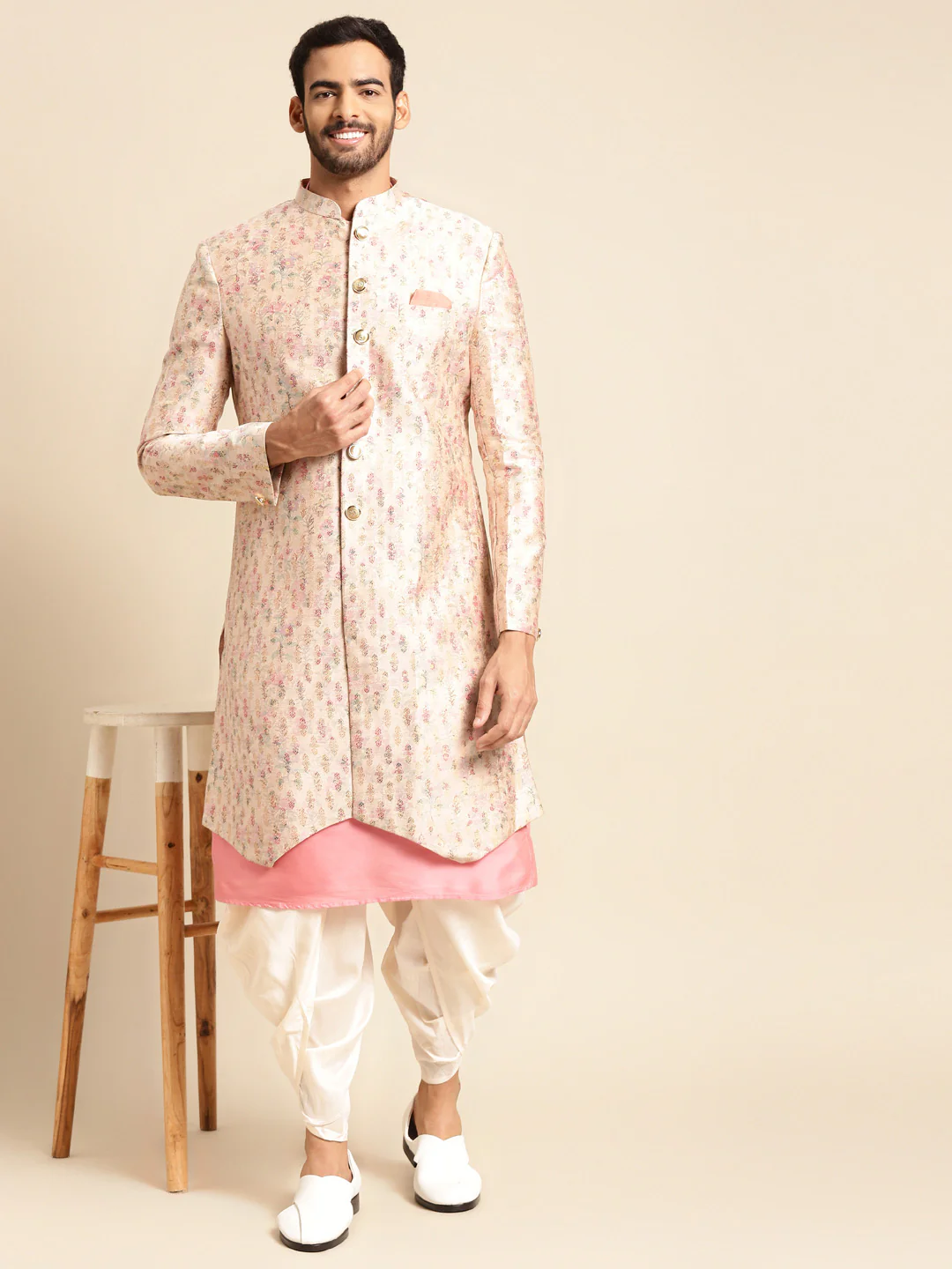Men's Cream Indowestern Set With Kurta and Dhoti - Image 2
