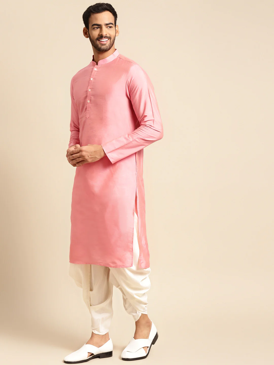 Men's Cream Indowestern Set With Kurta and Dhoti - Image 6