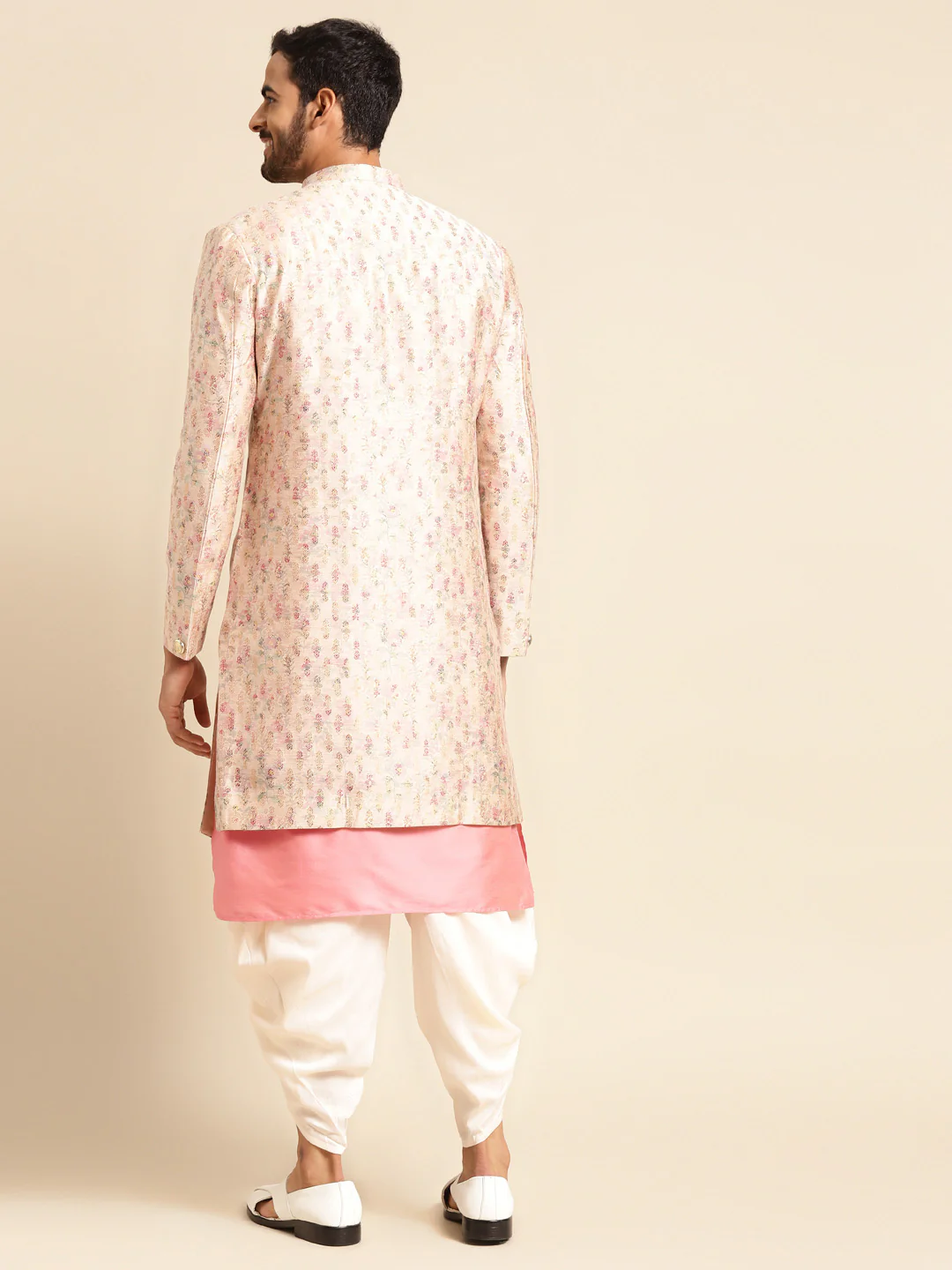 Men's Cream Indowestern Set With Kurta and Dhoti - Image 7