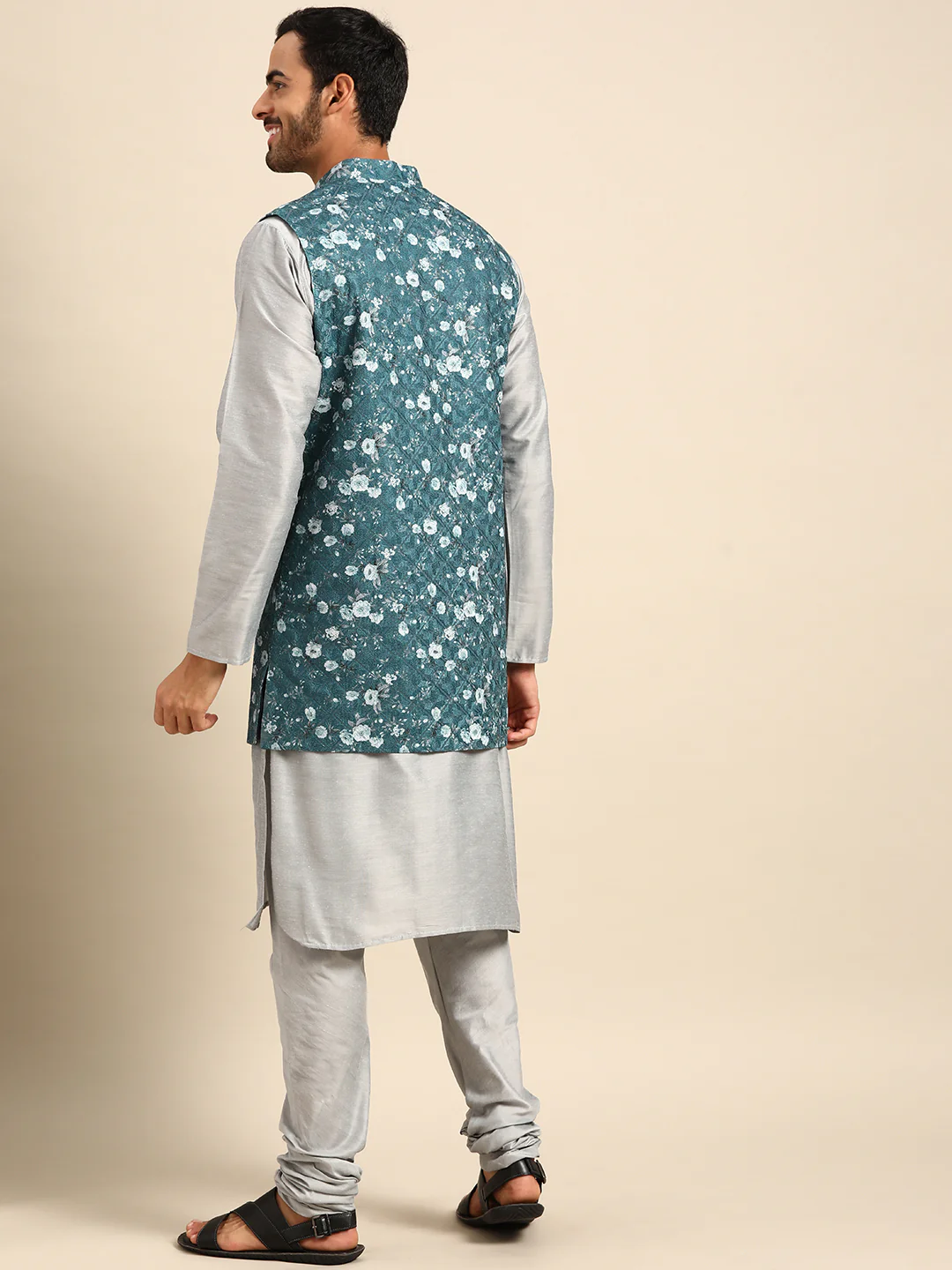 Kisah men Turquoise Blue kurta jacket set - Image 6