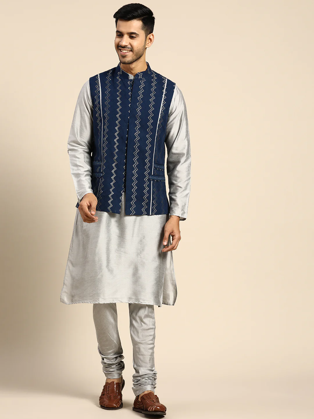 Kisah Men Navy blue Color Kurta Jacket Set - Image 2
