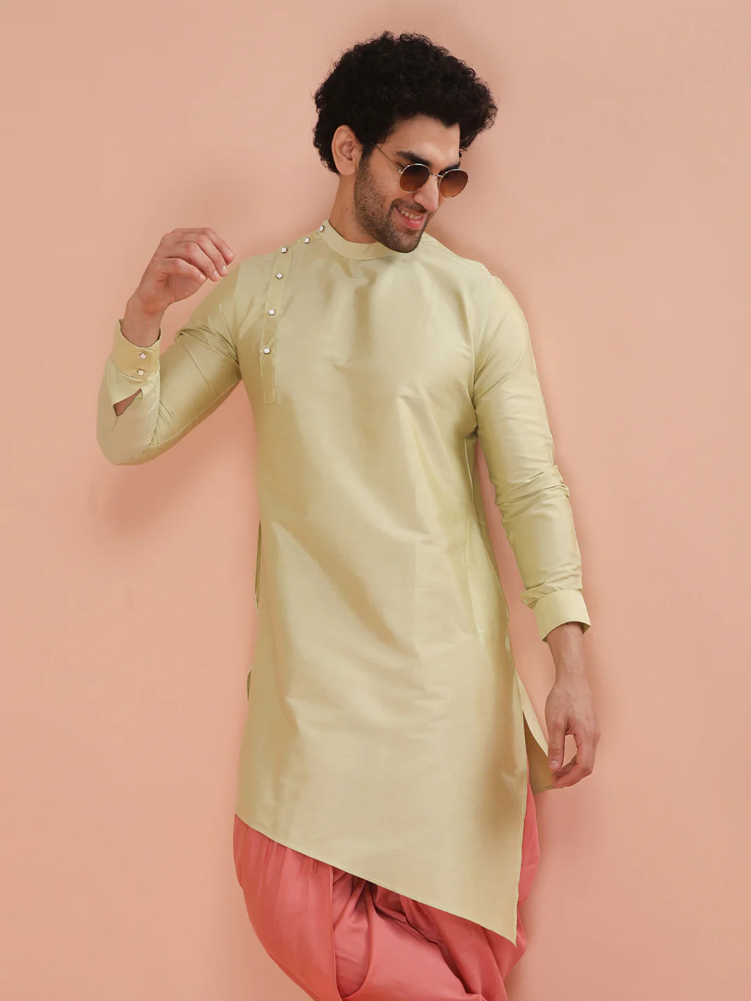 Light Green Asymmetrical Silk Kurta