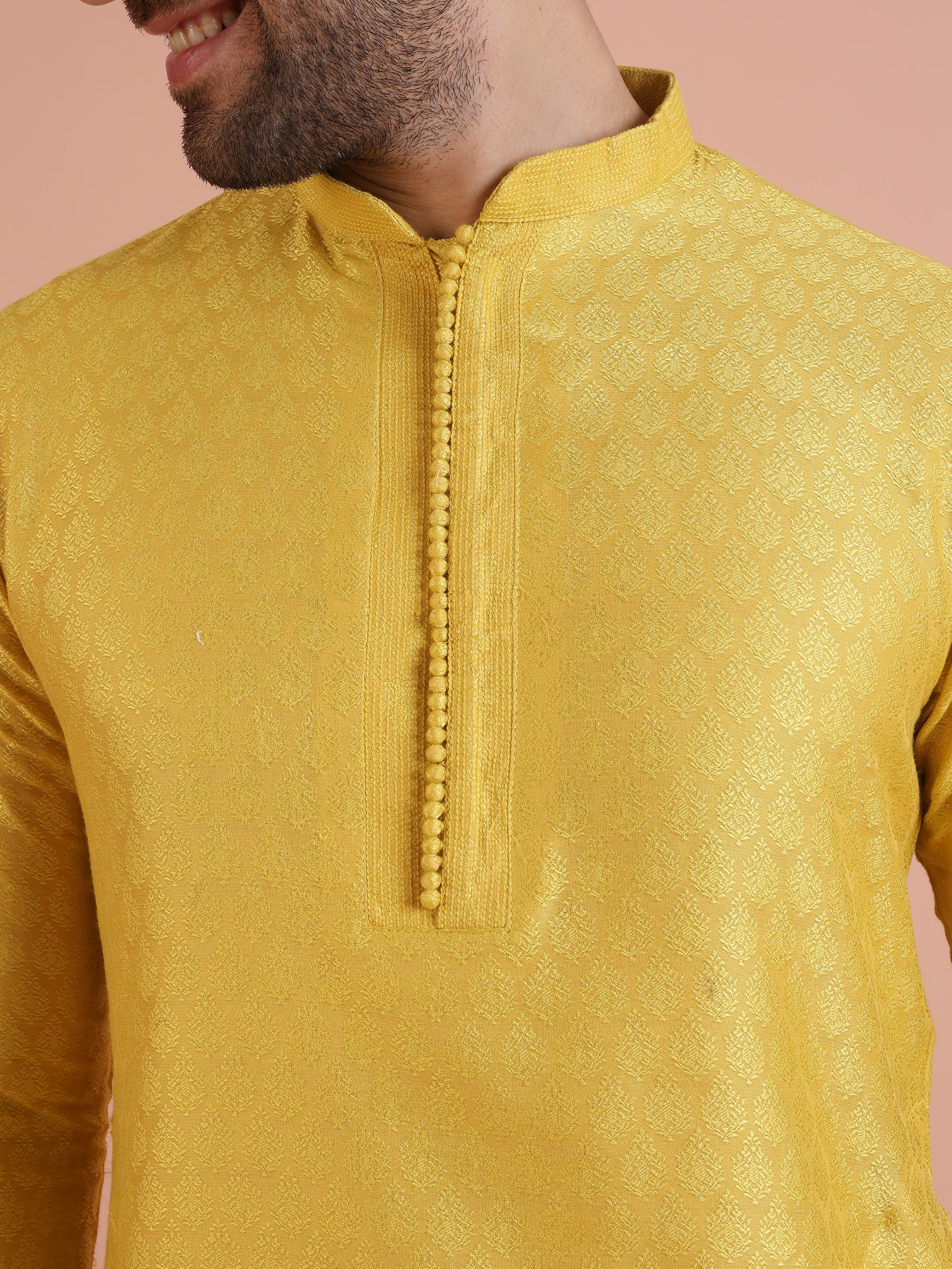 Mustard Yellow Silk Blend Kurta Churidar Set - Image 5