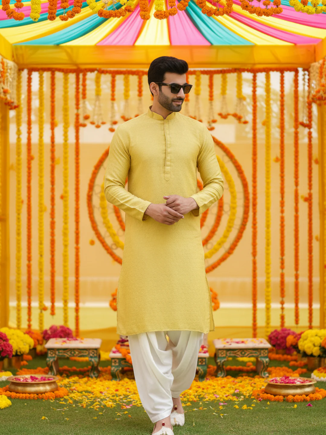 Yellow Silk Blend Kurta Patiala Set - Image 2