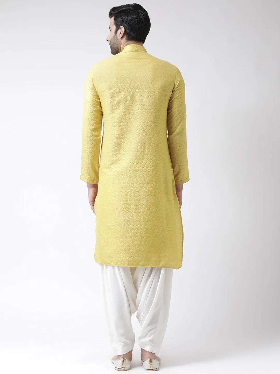 Yellow Silk Blend Kurta Patiala Set - Image 4