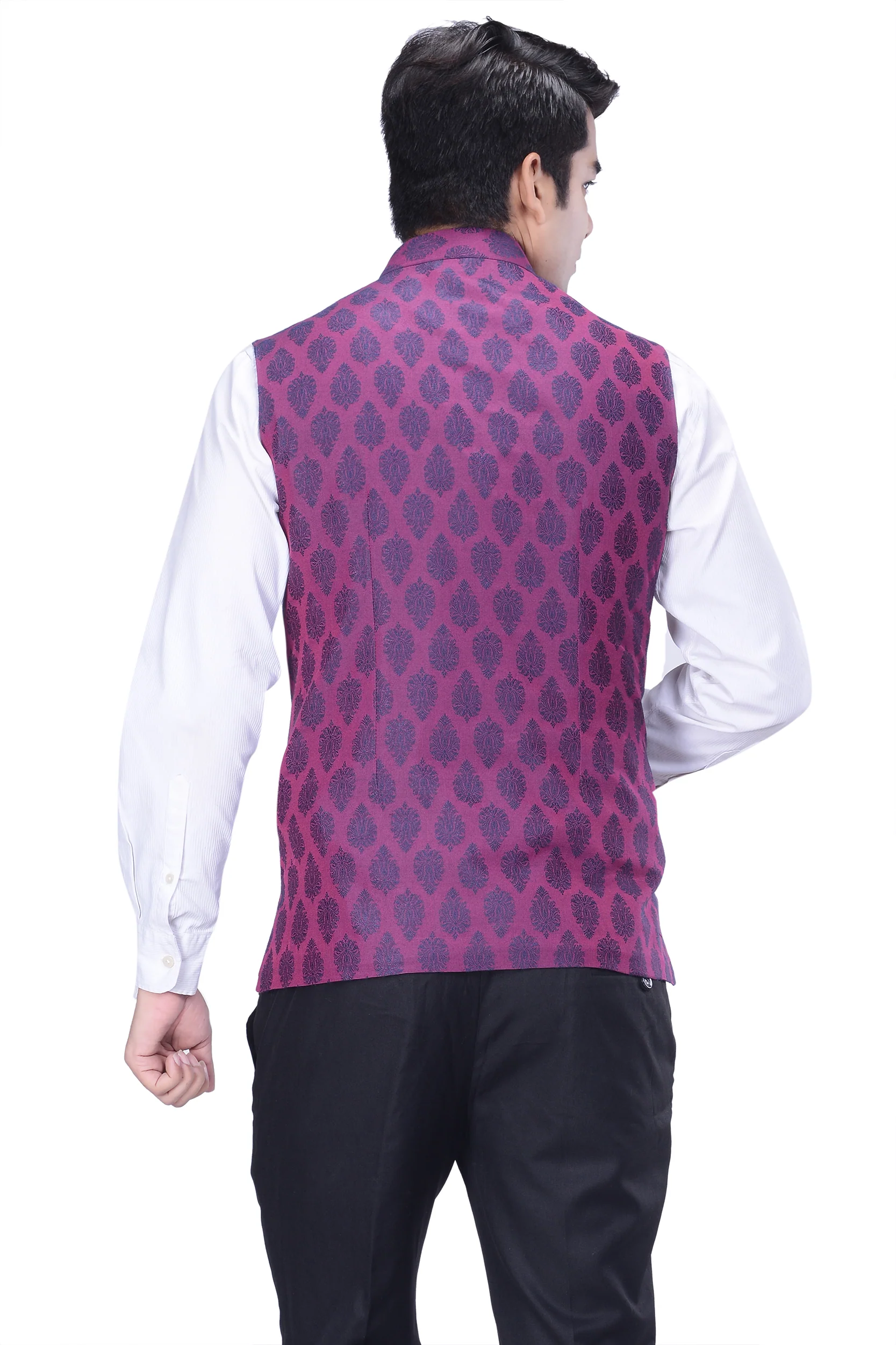 Men Purple Woven Design Nehru Jacket - Image 3
