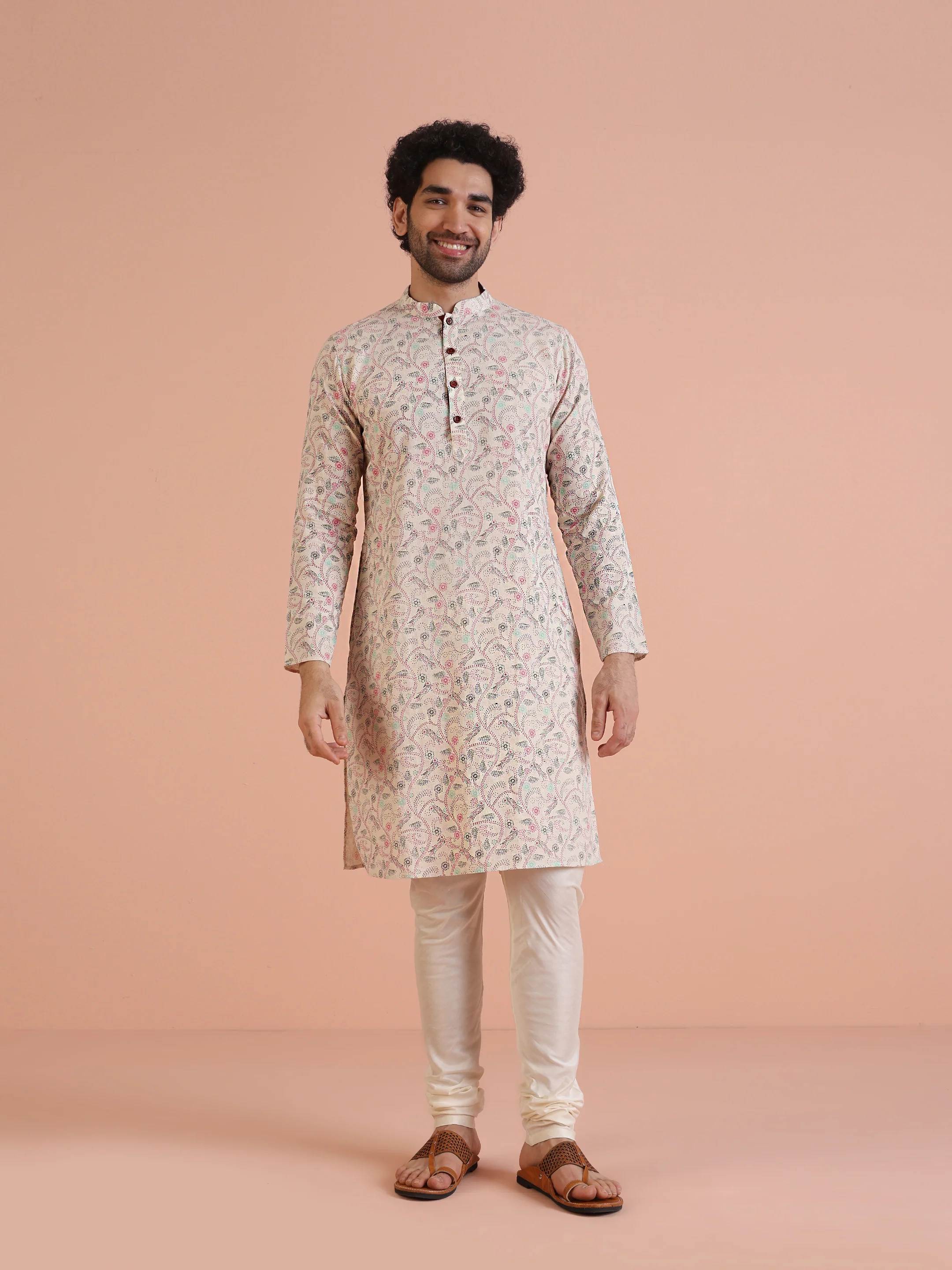 Multicolor Printed Nehru Jacket Kurta Churidar Set - Image 5