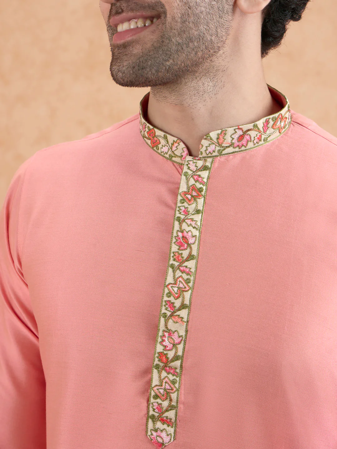 Men's Pink Kurta Trousers Set - Image 2