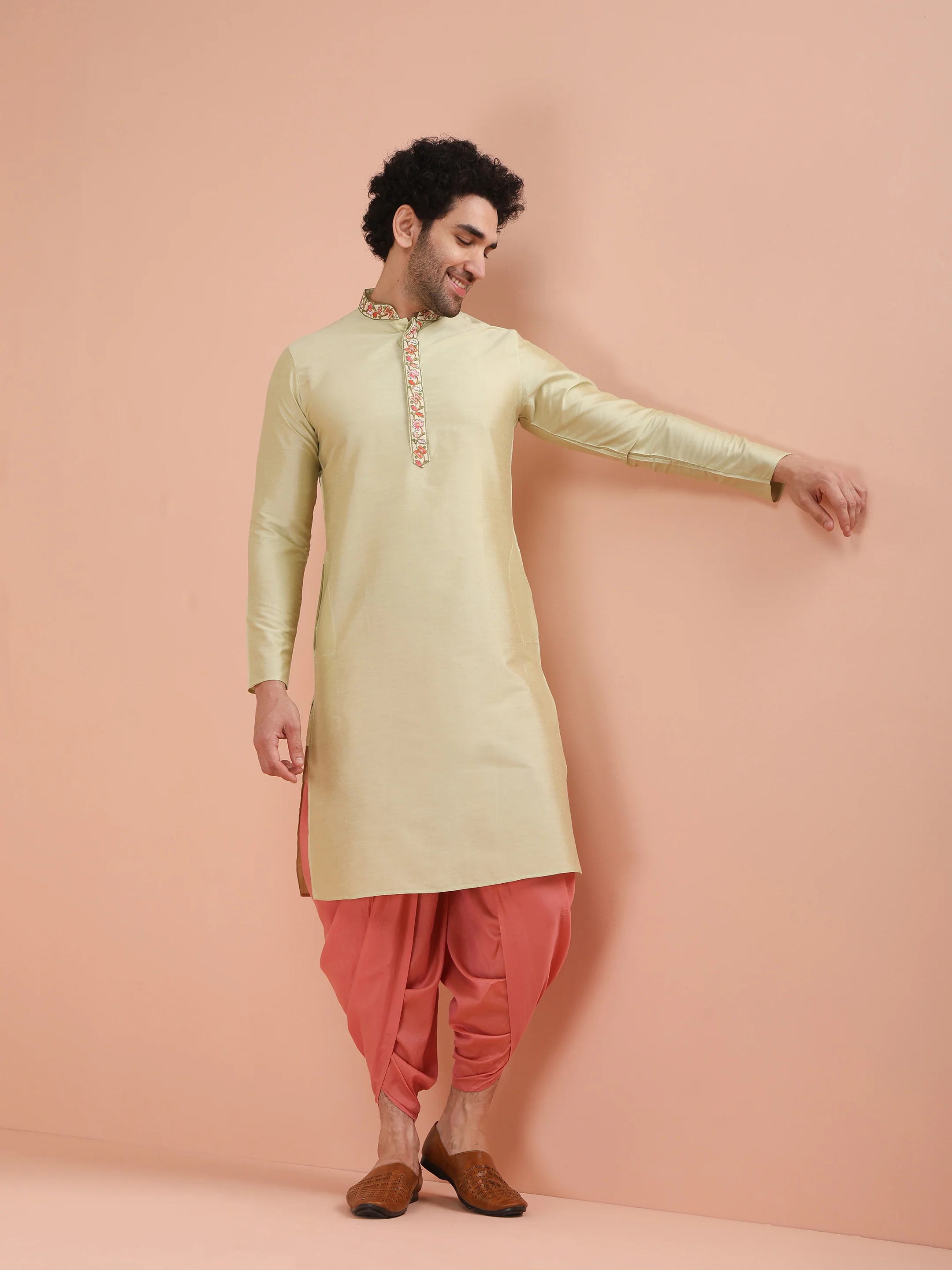 Beige Silk Blend Embroidered Long Kurta - Image 7