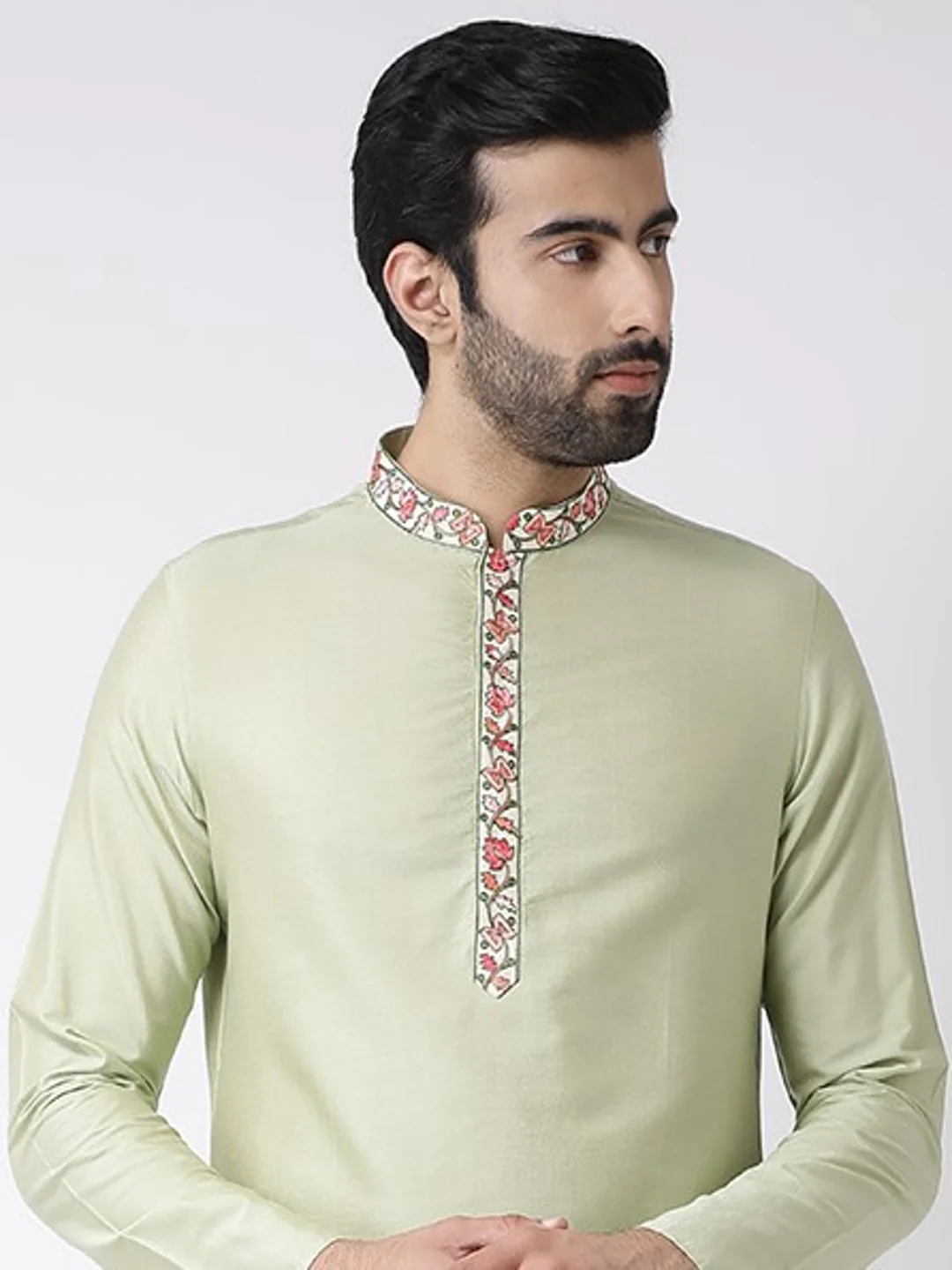 Light Green Embroidered Collar Kurta with Dhoti - Image 5