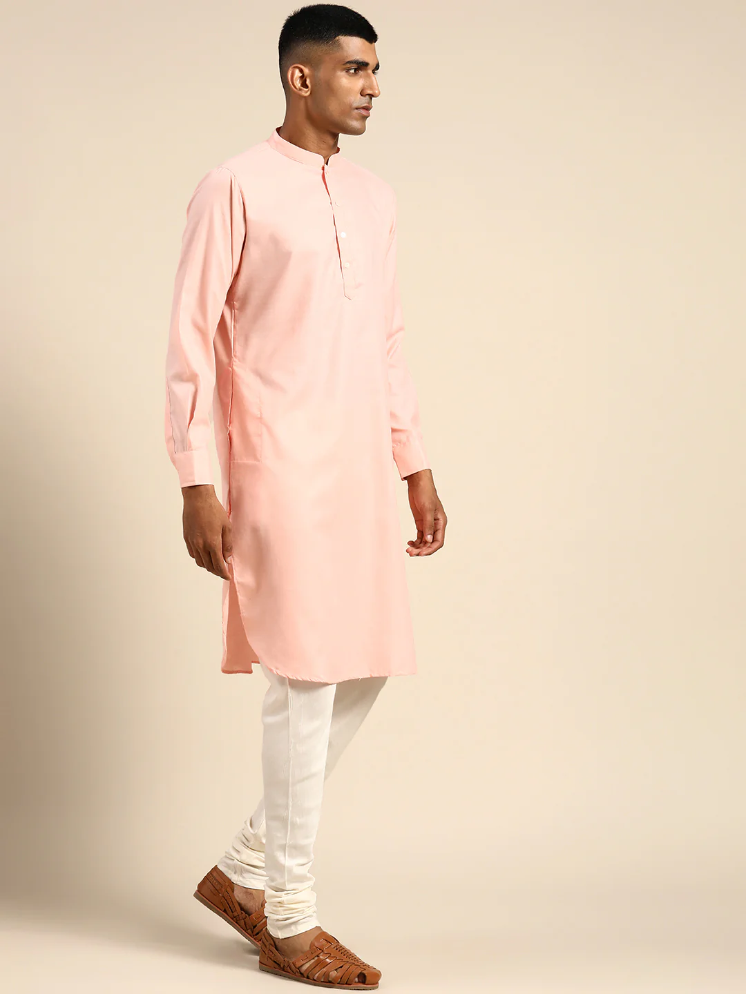 Men's Pink Indowestern Set With Kurta and Churidar - Image 4