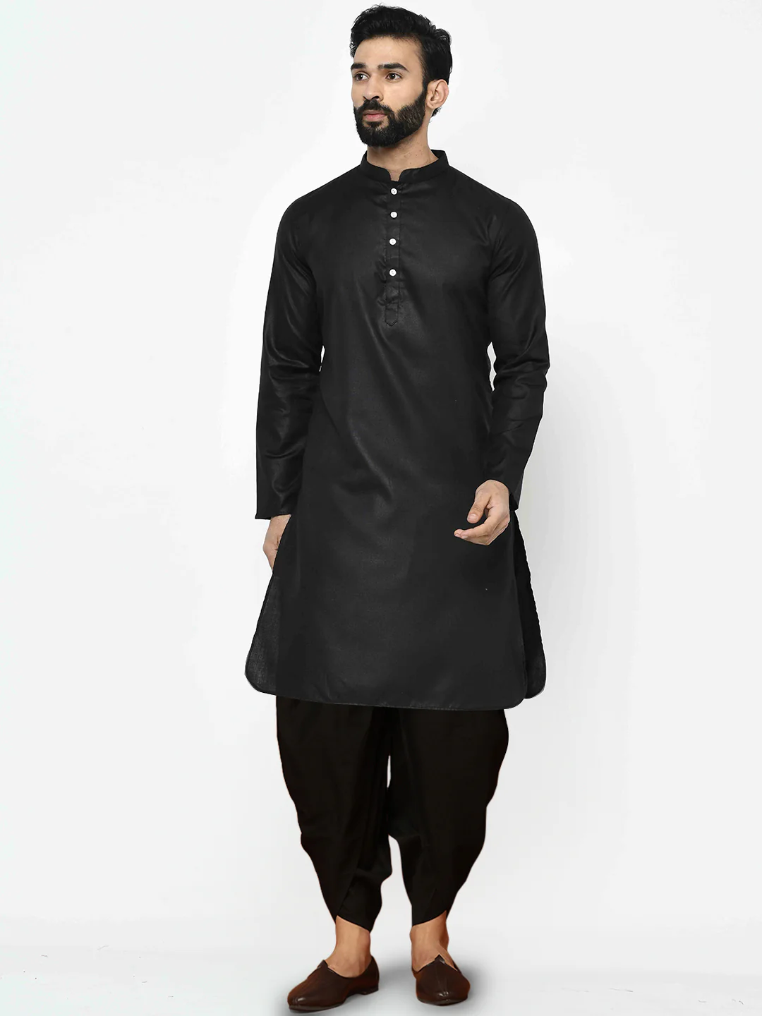 Men's Black Indowestern Set With Kurta and Dhoti - Image 6