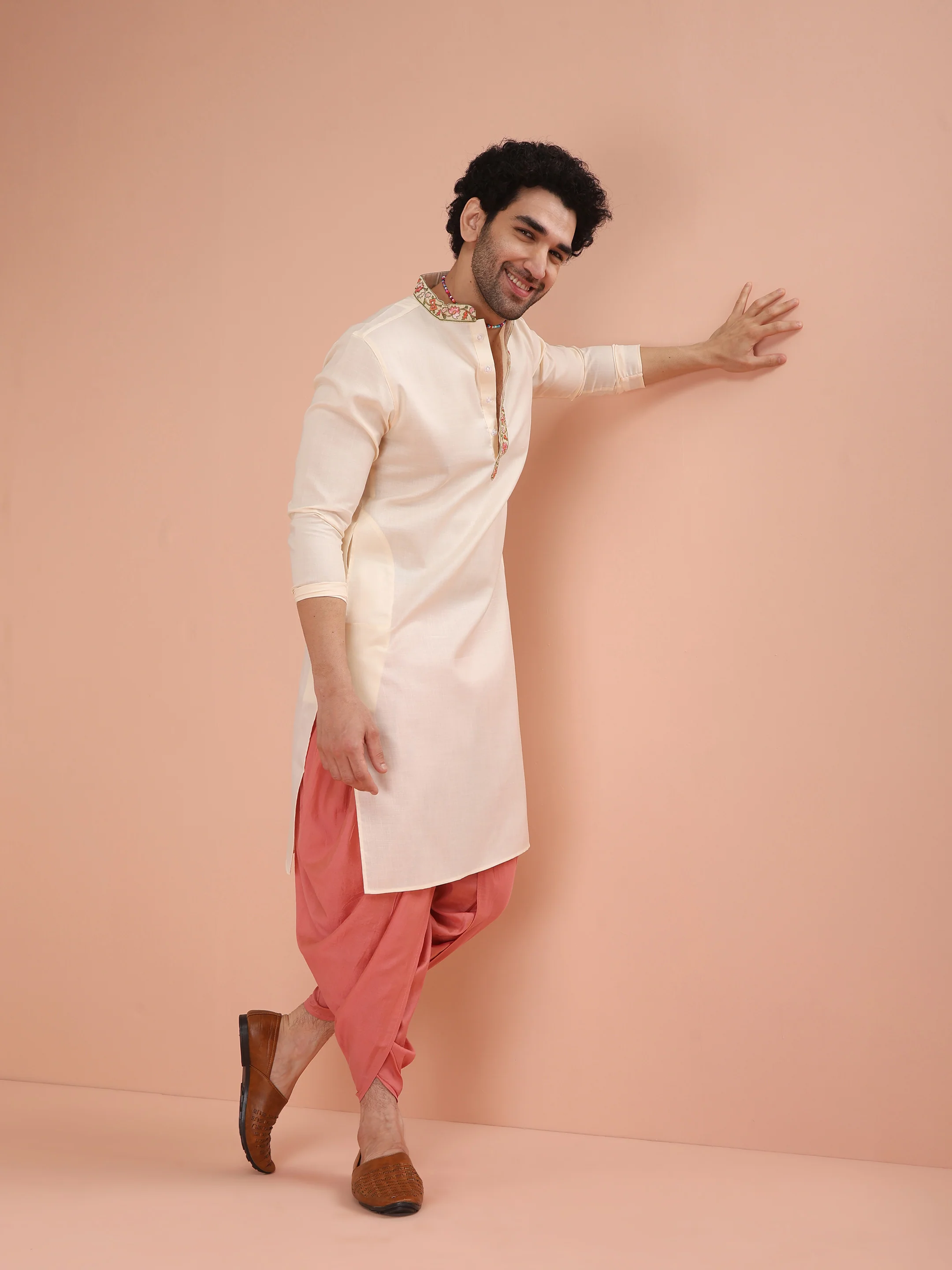 Cream Kurta with Embroidered Placket - Image 6