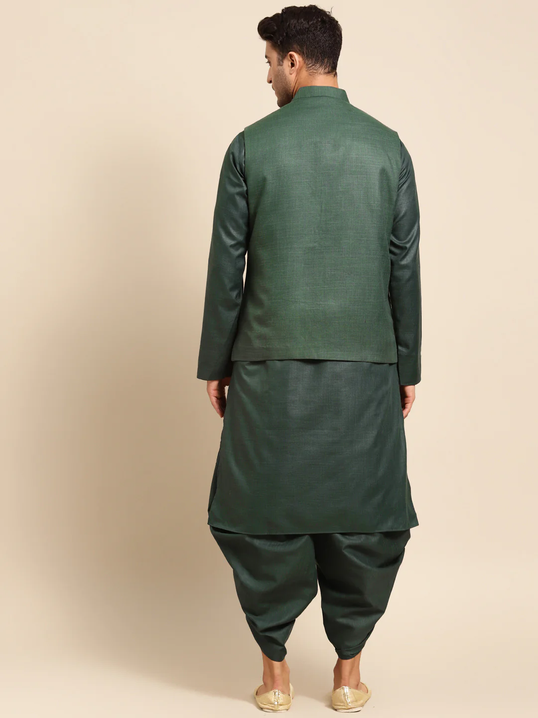 Kisah men Bottle green kurta jacket set - Image 4