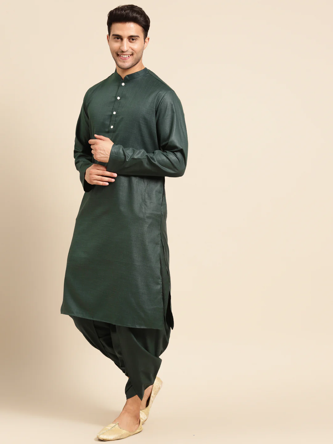 Kisah men Bottle green kurta jacket set - Image 5