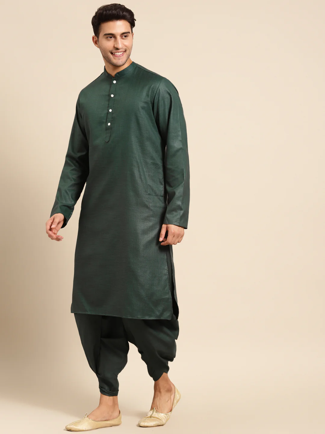 Kisah men Bottle green kurta jacket set - Image 2