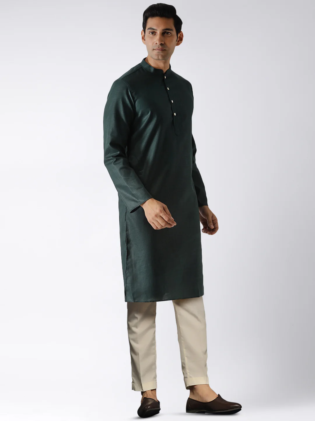Dark Green Silk Blend Kurta Trouser Set - Image 2