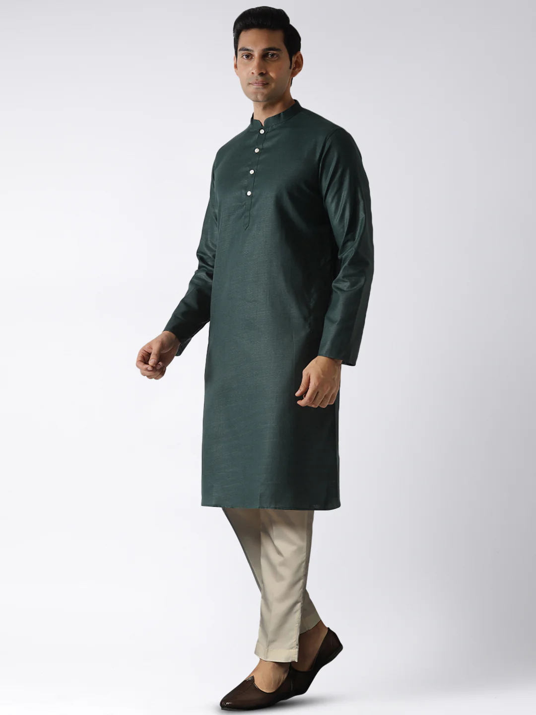 Dark Green Silk Blend Kurta Trouser Set - Image 3