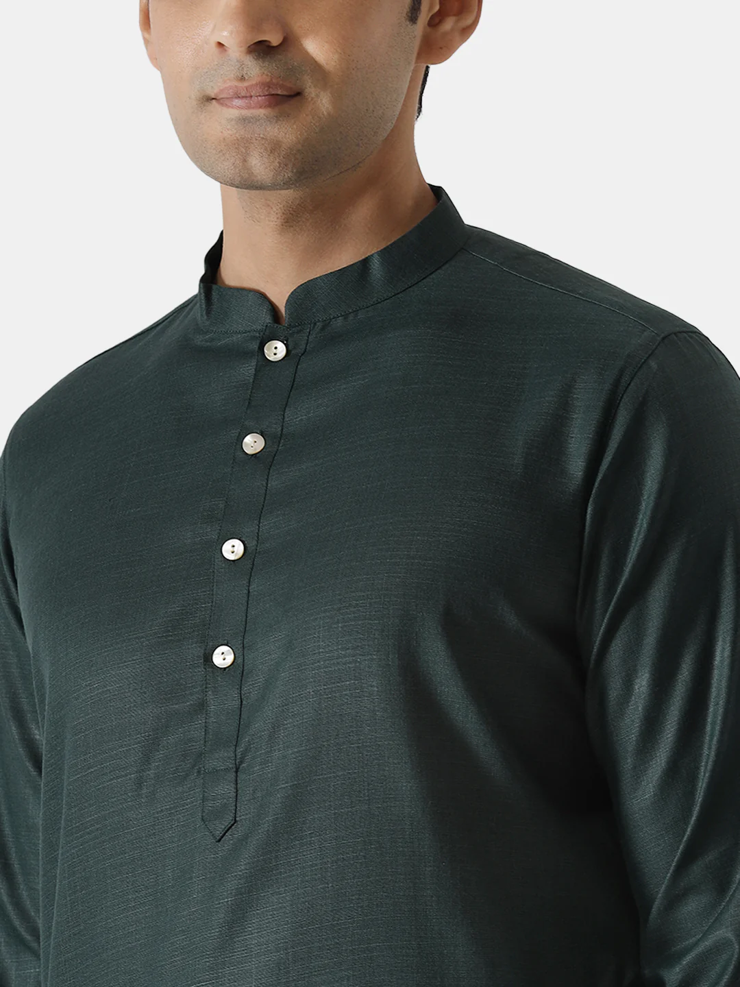 Dark Green Silk Blend Kurta Trouser Set - Image 5