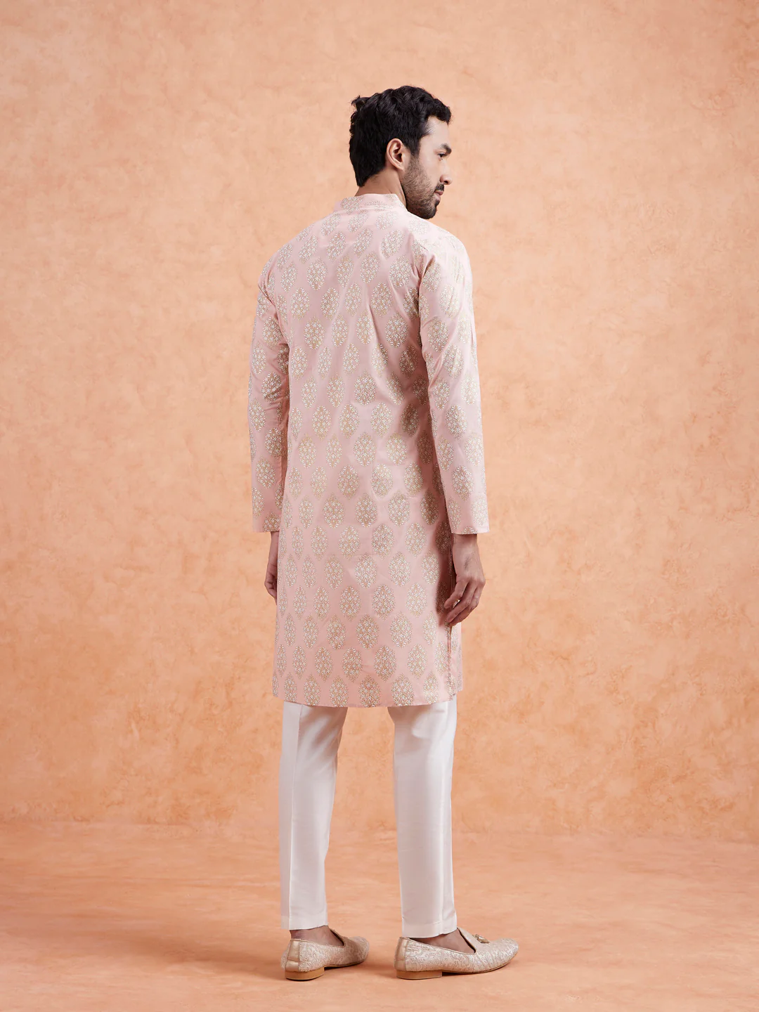 Pink Cotton Silk Woven Long Kurta - Image 6