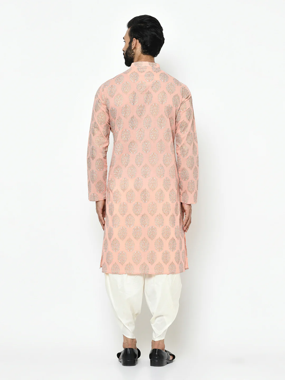 Peach Silk Blend Printed Kurta Dhoti - Image 4