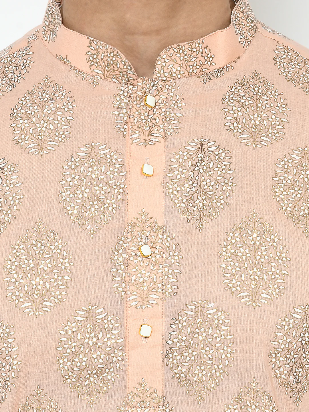 Peach Silk Blend Printed Kurta Dhoti - Image 5