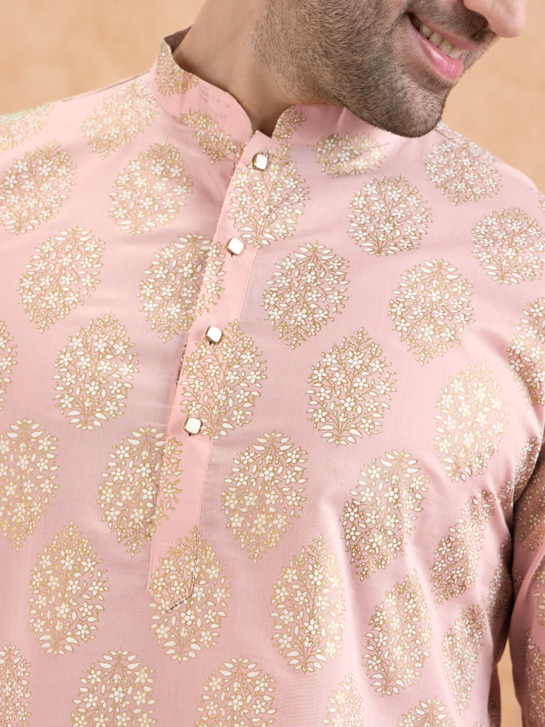 Pink Silk Blend Embroidered Kurta Mint Dhoti - Image 5
