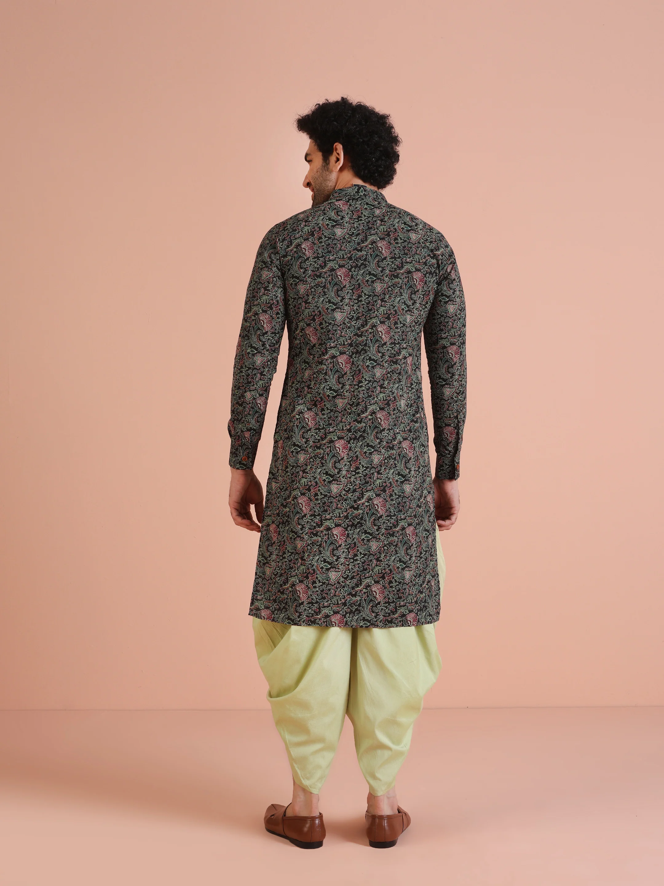 Men Black Multi-Color Paisley Printed Kurta Dhoti Set – Elegant Festive Wear - Image 5