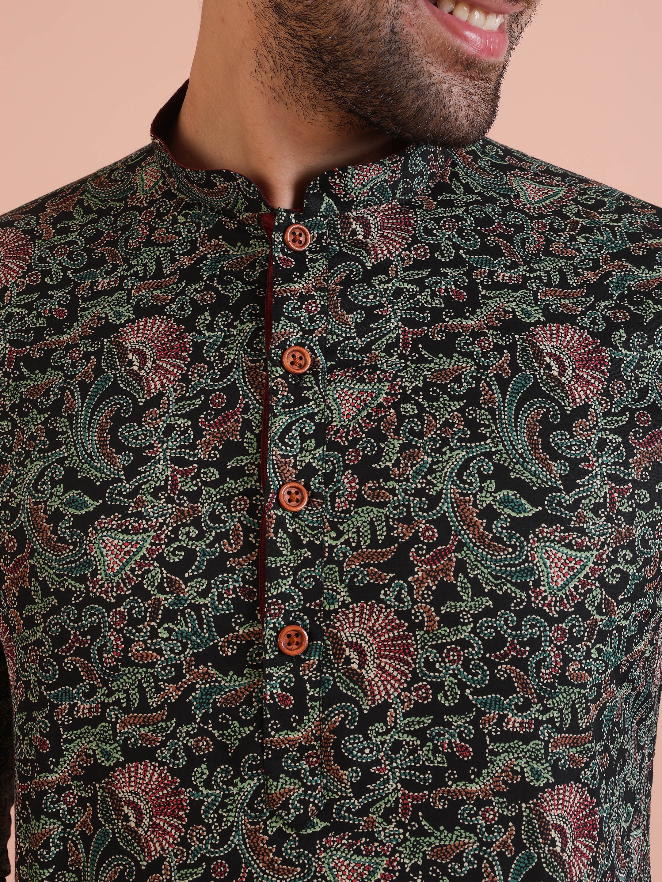 Men Black Multi-Color Paisley Printed Kurta Dhoti Set – Elegant Festive Wear - Image 6