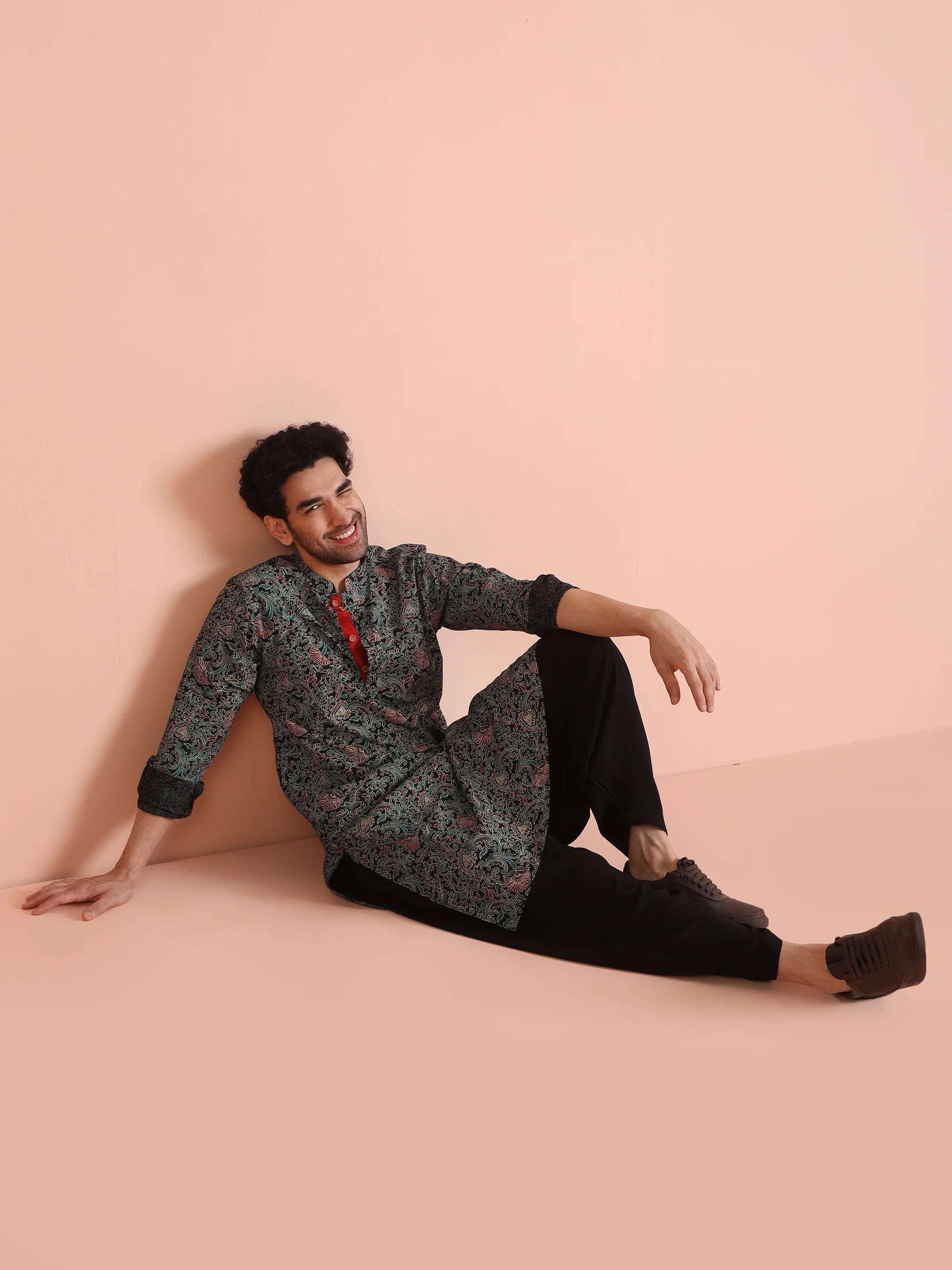 Black Cotton Printed Kurta Patiyala Set - Image 10