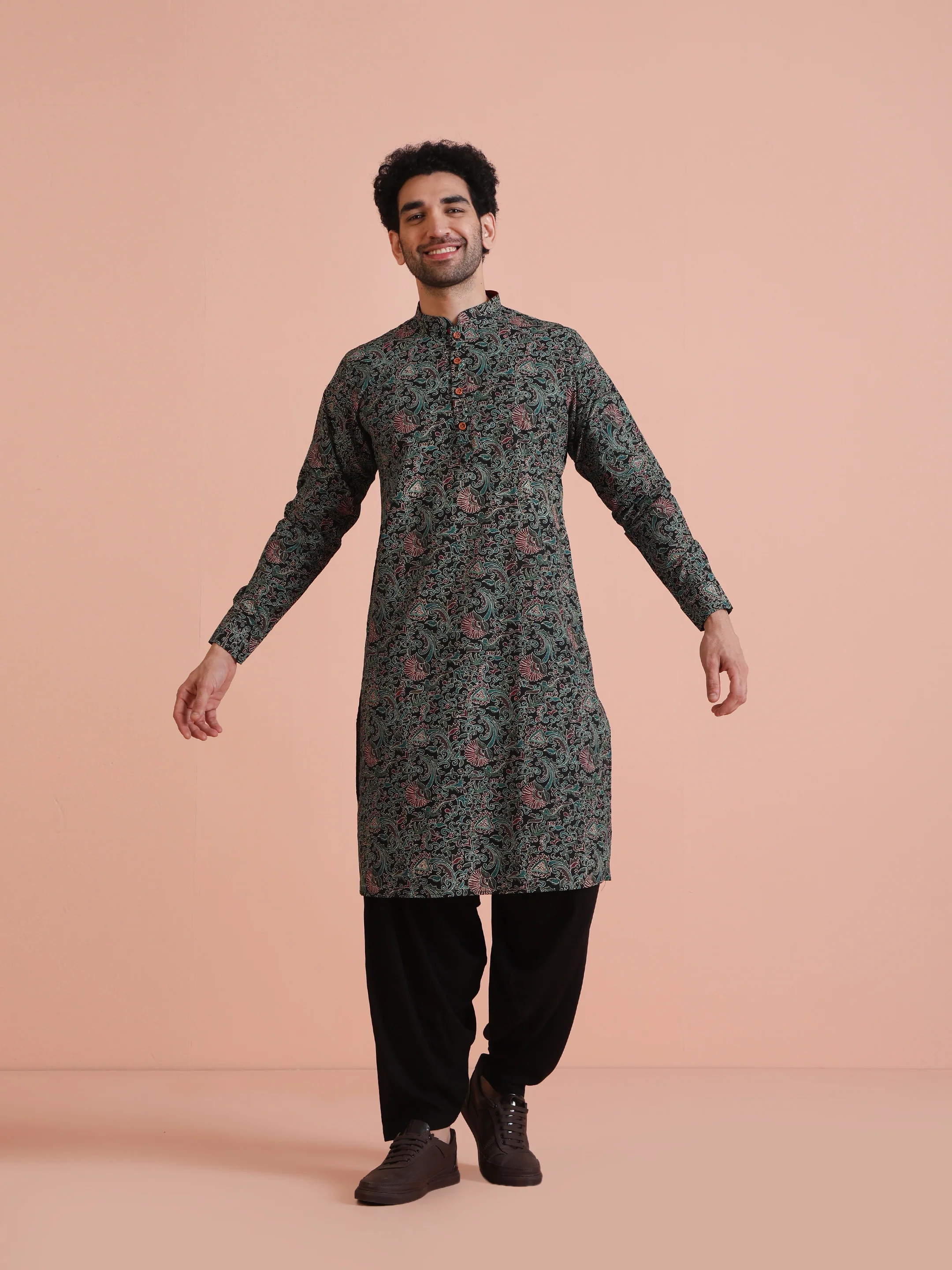 Black Cotton Printed Kurta Patiyala Set - Image 7