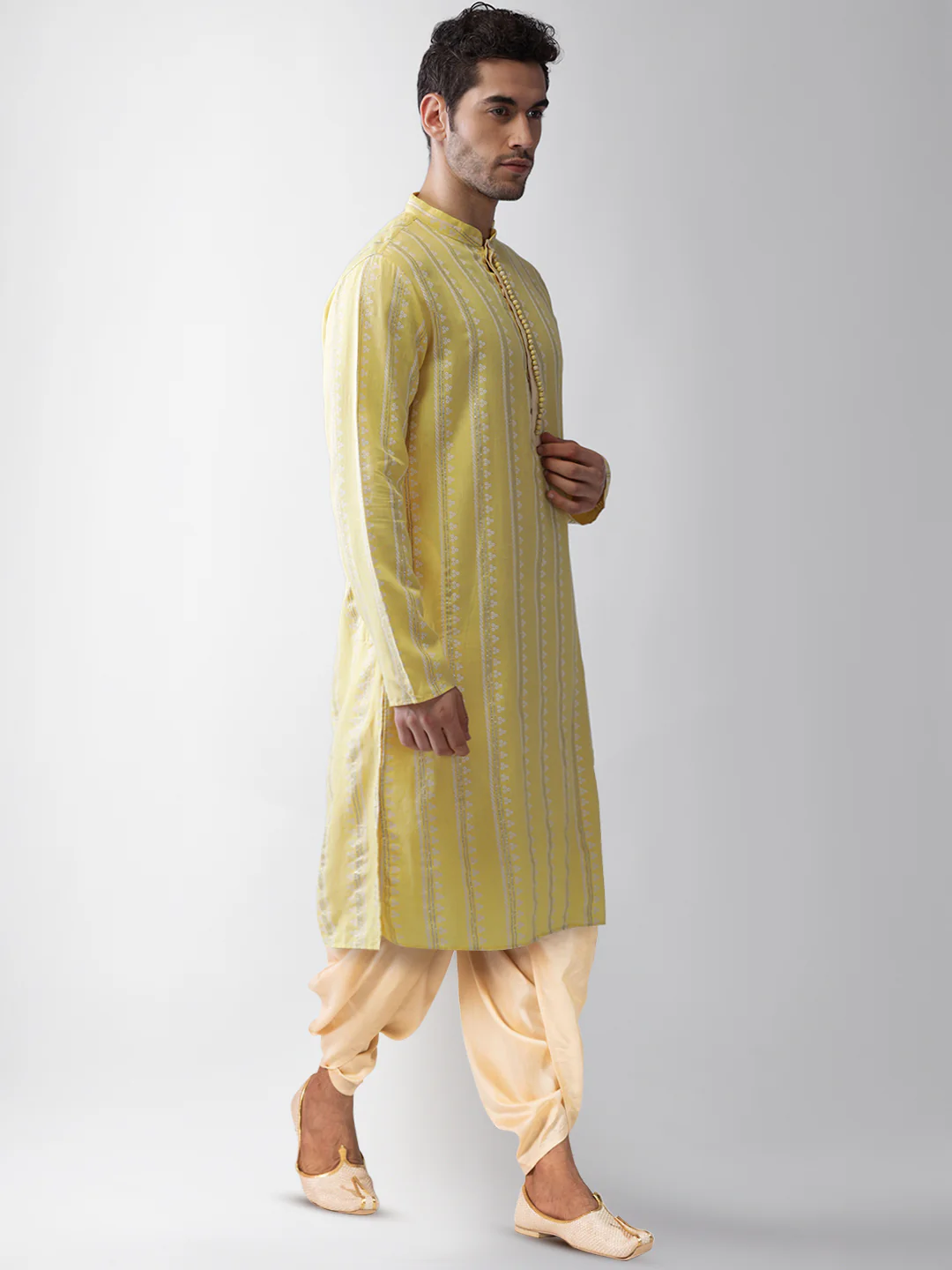 Yellow Printed Cotton Blend Festive Kurta - Image 2