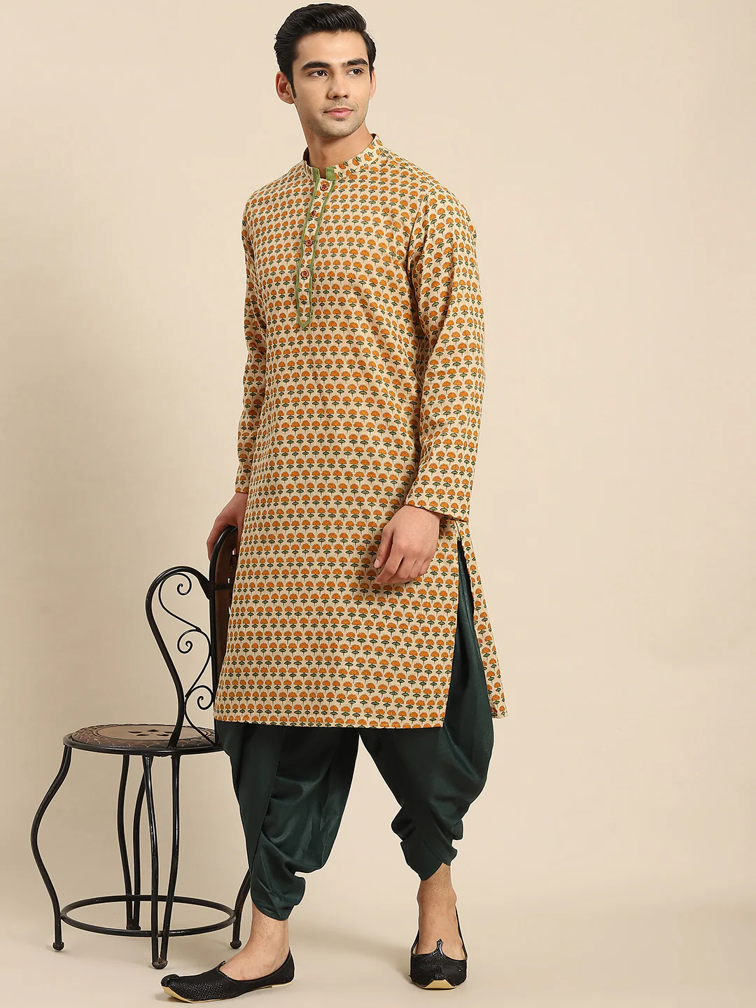 Men Yellow Floral Kurta