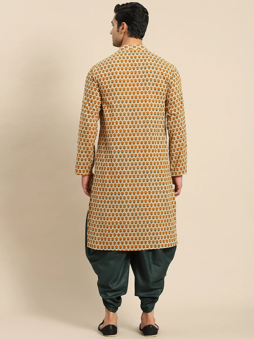 Men Yellow Floral Kurta - Image 3