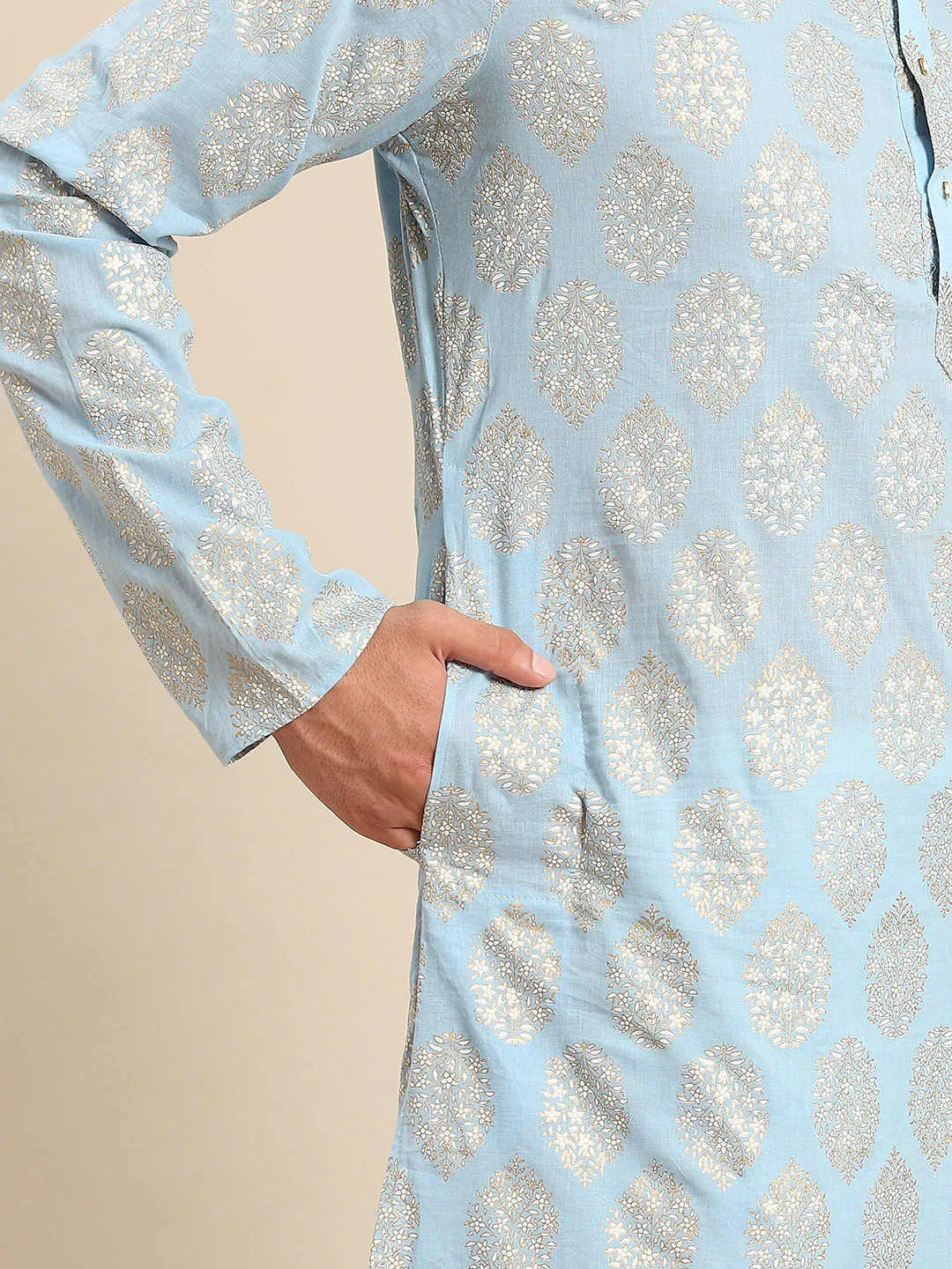 Light Blue Kurta Cream Churidar Set - Image 3