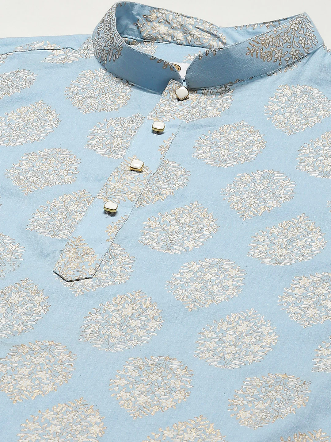 Light Blue Kurta Cream Churidar Set - Image 4