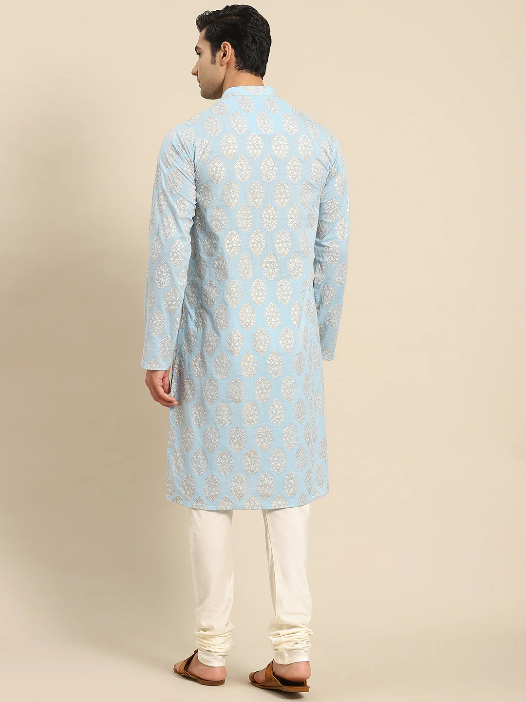 Light Blue Kurta Cream Churidar Set - Image 7