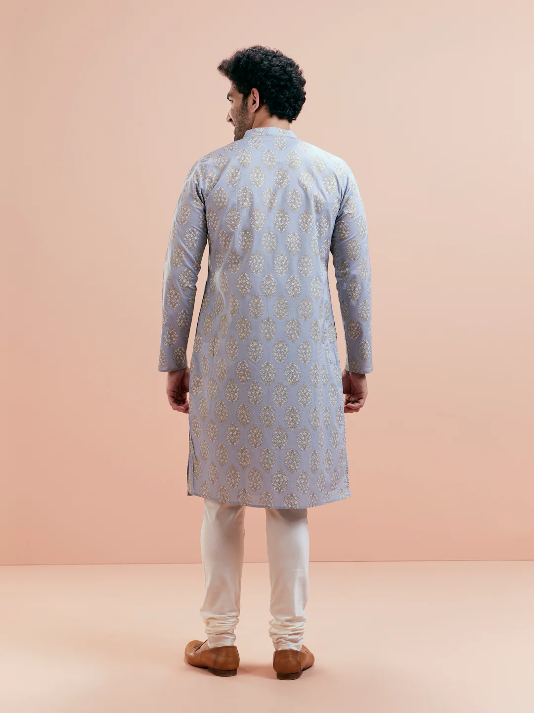 Light Blue Kurta Cream Churidar Set - Image 7