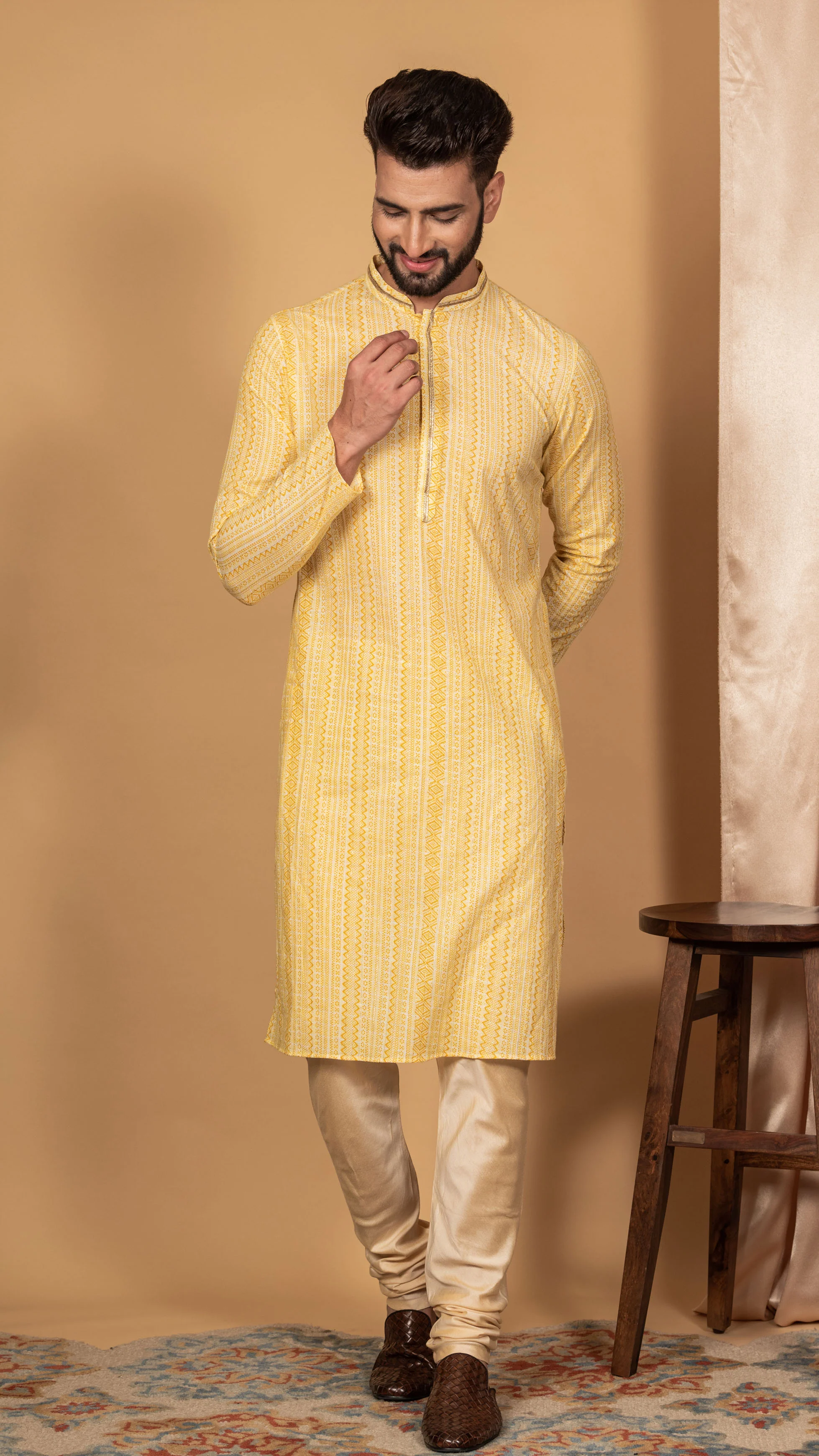 Men Yellow Kurta Set - Image 6