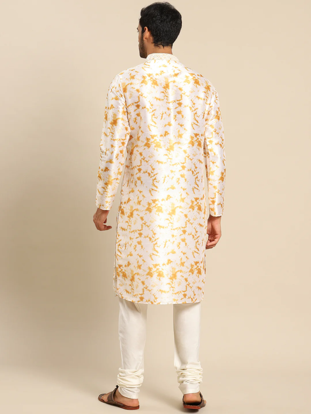 Men white Embroidered kurta Churidar set - Image 4