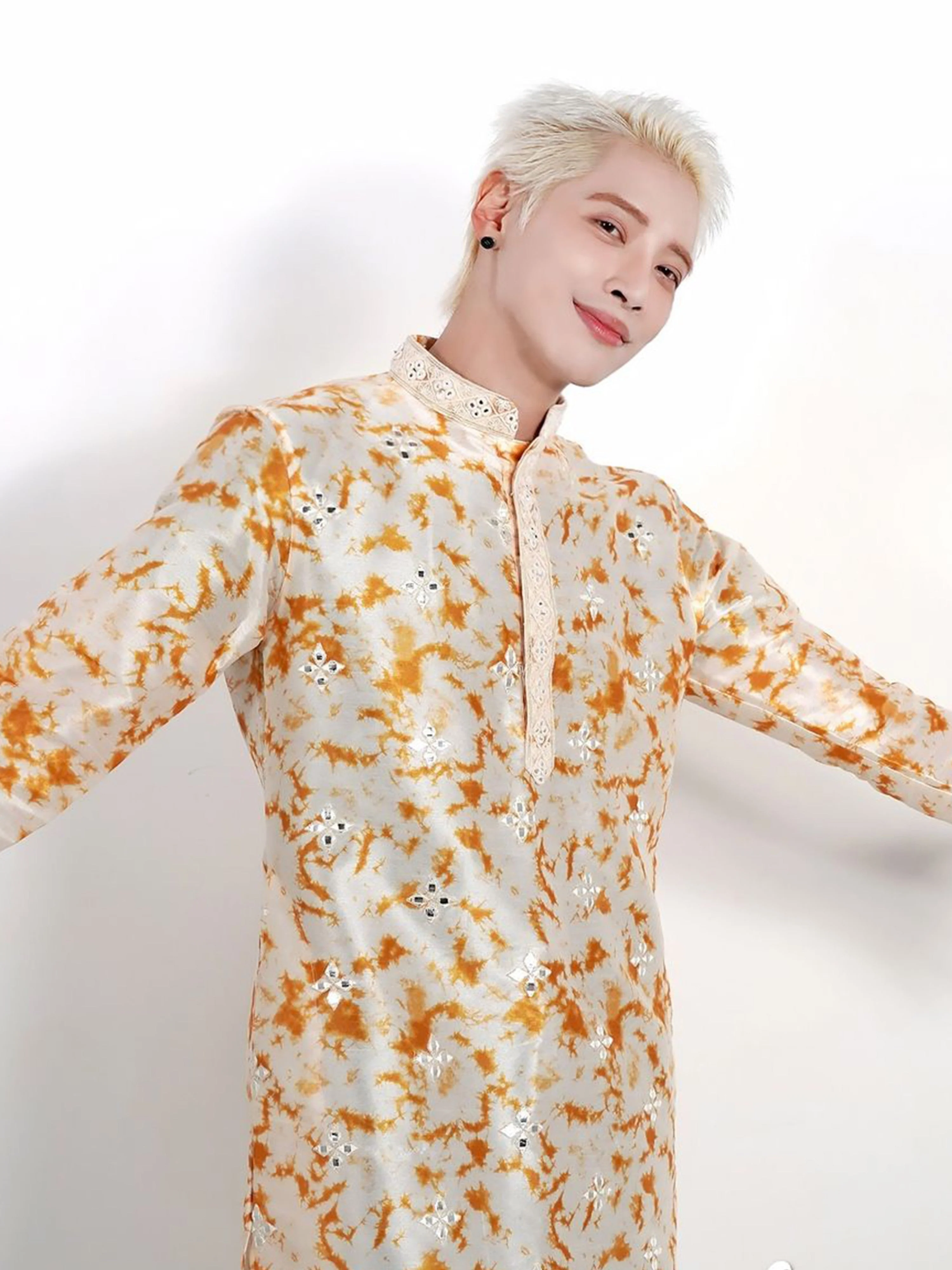 Men white Embroidered kurta Churidar set - Image 9