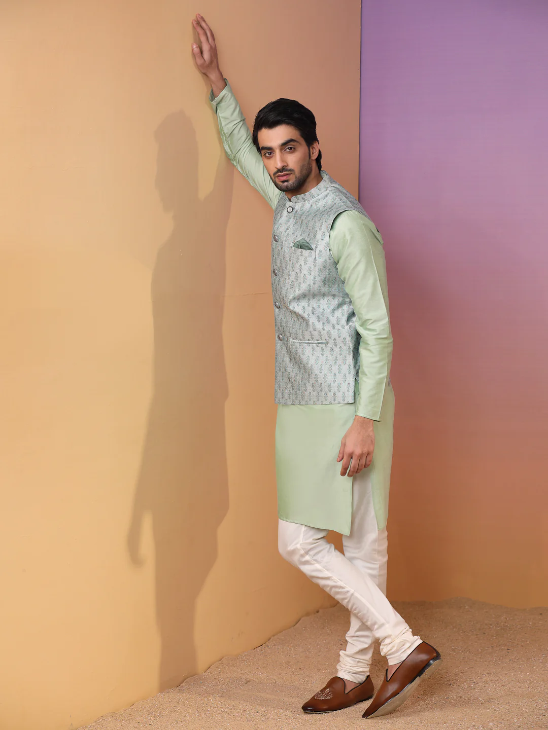 Kisah Men Green Kurta Jacket Set - Image 13