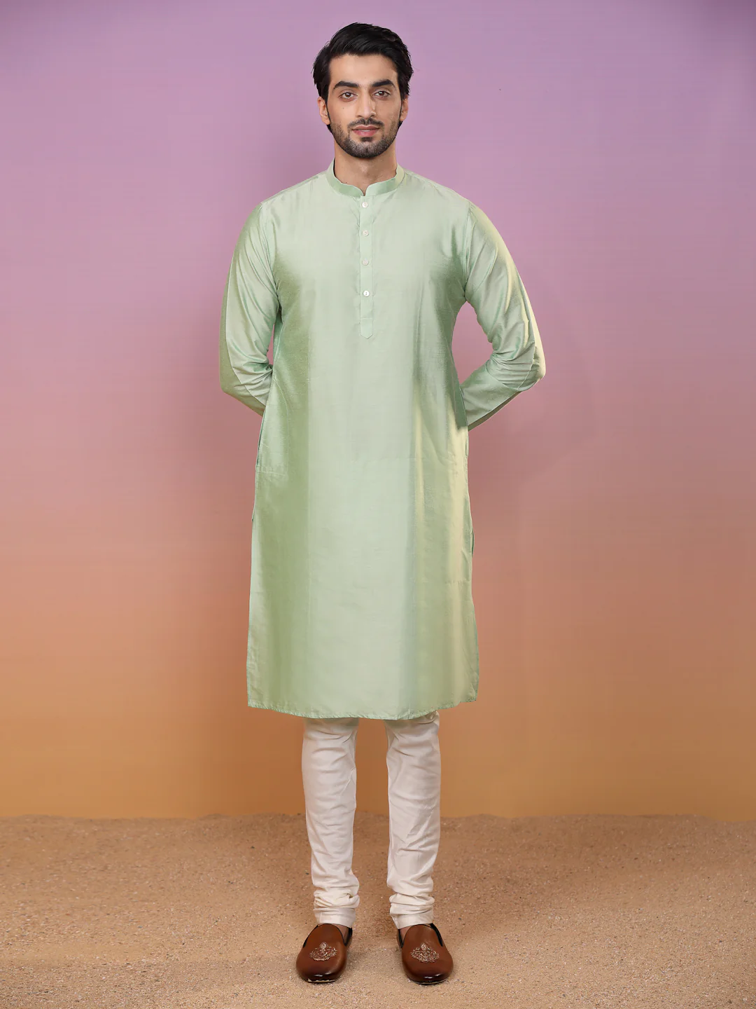 Kisah Men Green Kurta Jacket Set - Image 5