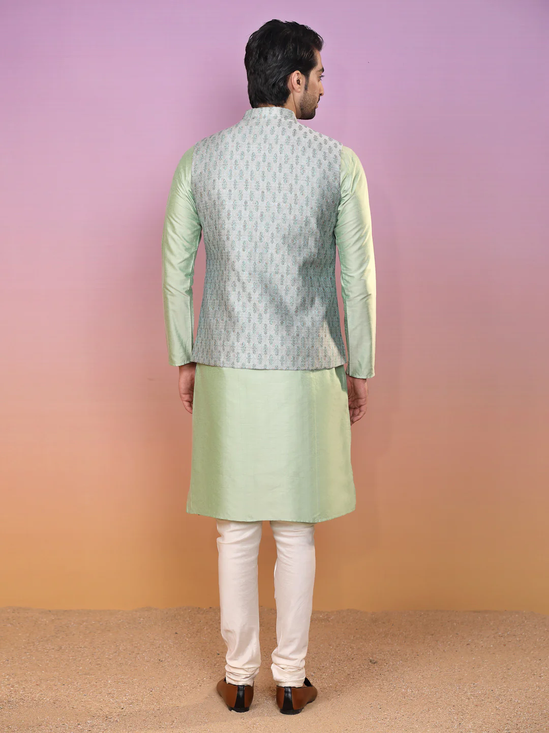 Kisah Men Green Kurta Jacket Set - Image 9