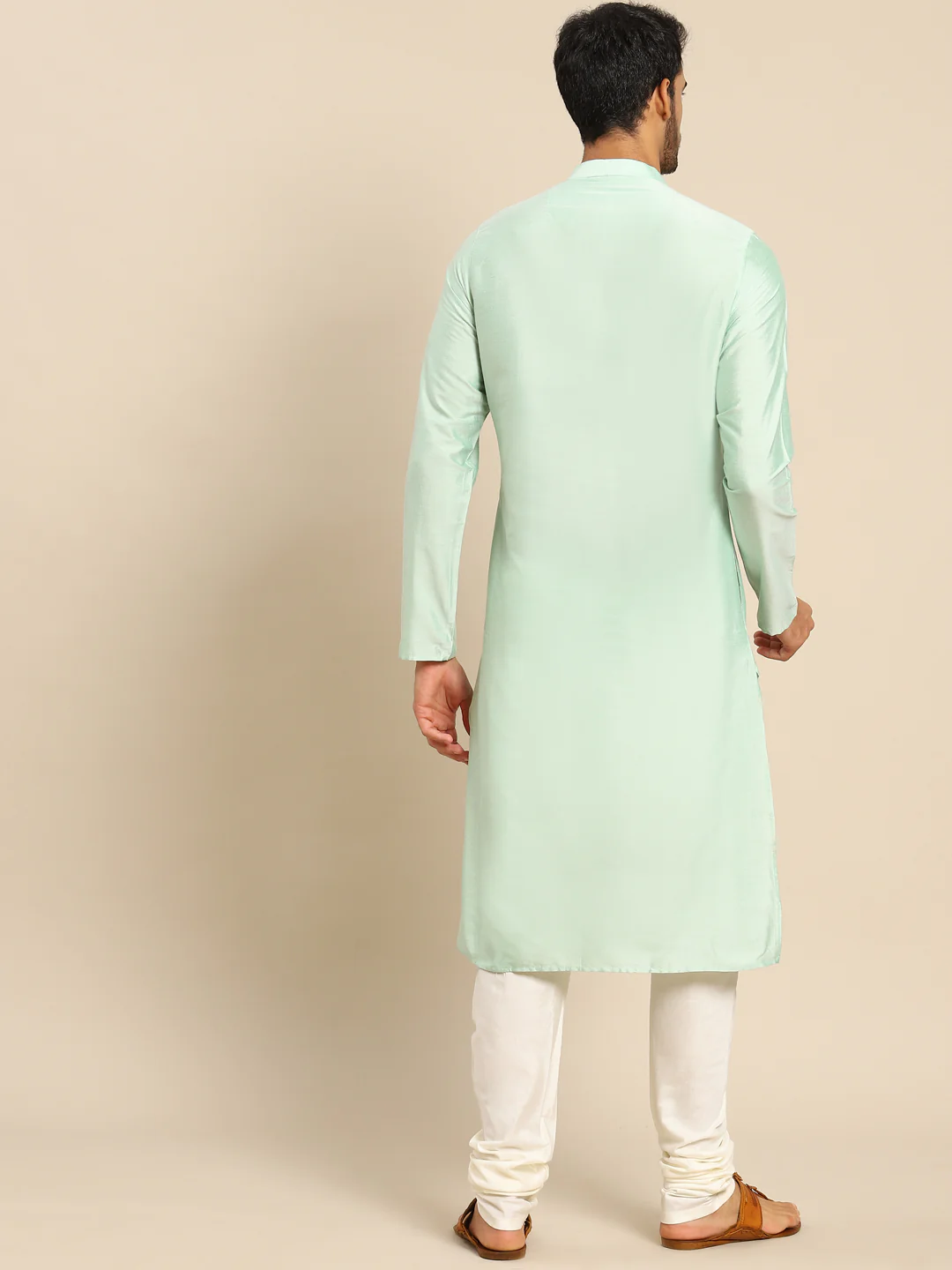 Mint Green Silk Blend Kurta Churidar Set - Image 3